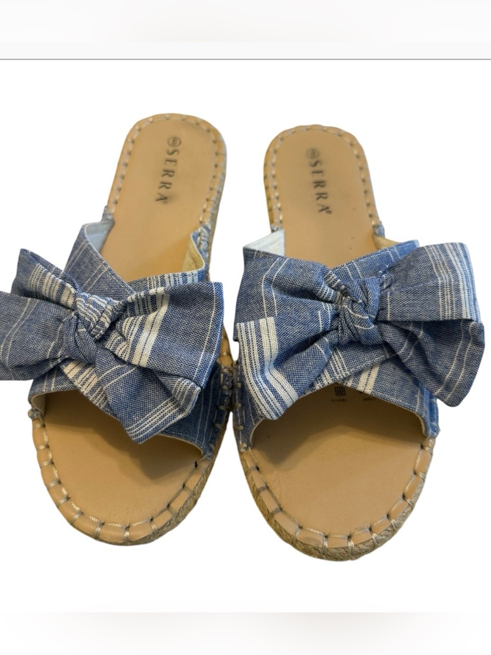 Serra Blue Striped Bow Espadrille Slide Sandals Women’s Size 8